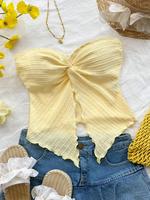 Women's Solid Textured Twist Front Tube Top, Casual Sleeveless Ruffle Trim Crop Top for Summer, Fashion Women's Top for Beach...