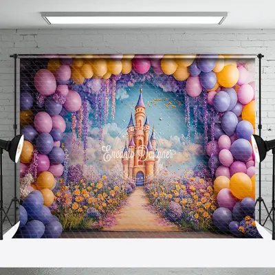 Arch Balloon Fairy Floral Castle Cake Smash Backdrop - Aperturee