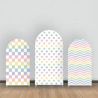 Colorful Wavy Stripe Heart Plaid Arch Backdrop Kit - Aperturee