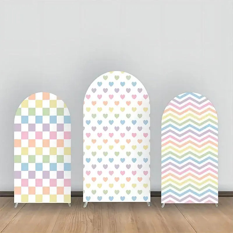 Colorful Wavy Stripe Heart Plaid Arch Backdrop Kit - Aperturee
