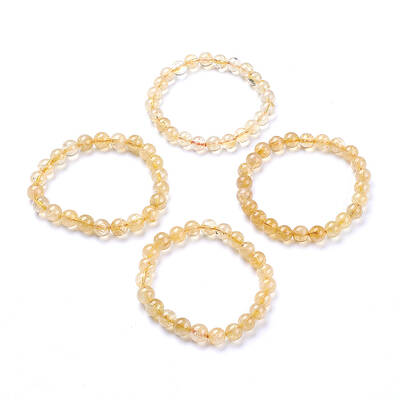 Natural Citrine Round Beads Stretch Bracelet