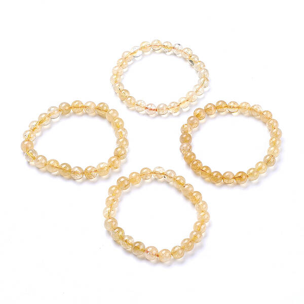 Natural Citrine Round Beads Stretch Bracelet
