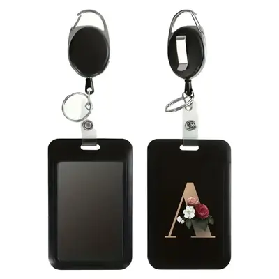 Creative Employee Card Container, 1 Count Retractable Letter Pattern Badge Holder, Fashion Student Badge Card, Work Badge for...