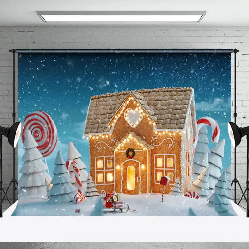 Aperturee Winter Snowy Gingerbread House Christmas Backdrop - Aperturee