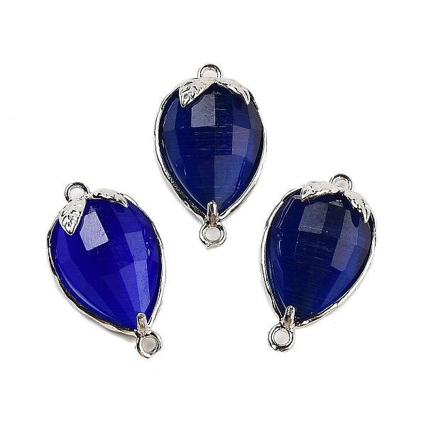 Cat Eye Faceted Teardrop Connector Charms