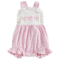 Cute Newborn Baby Girl Sleeveless Overall Romper Bow Embroidery Striped Lace Trim Bubble Bodysuit Summer Backless Sunsuit Clo...