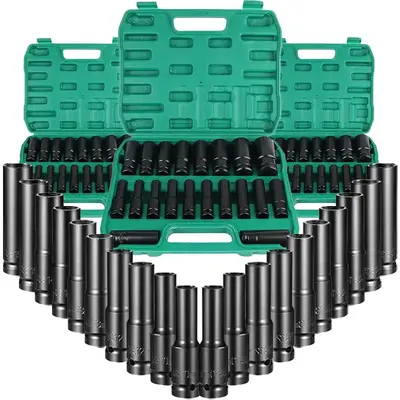 20pcs 1/ 2 inch 8-32mm Power Sleeve Tool, Impact Wrench Adapter Hand Tool, Plug, Steel, Long Reach and Thin Wall, Metric Size...