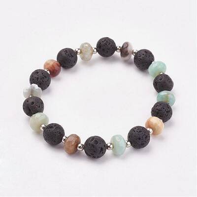 Natural Amazonite & Lava Rock Stretch Bracelets