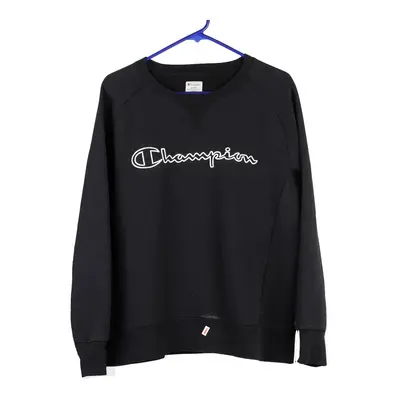 Champion Spellout Sweatshirt - Large Black Cotton Blend