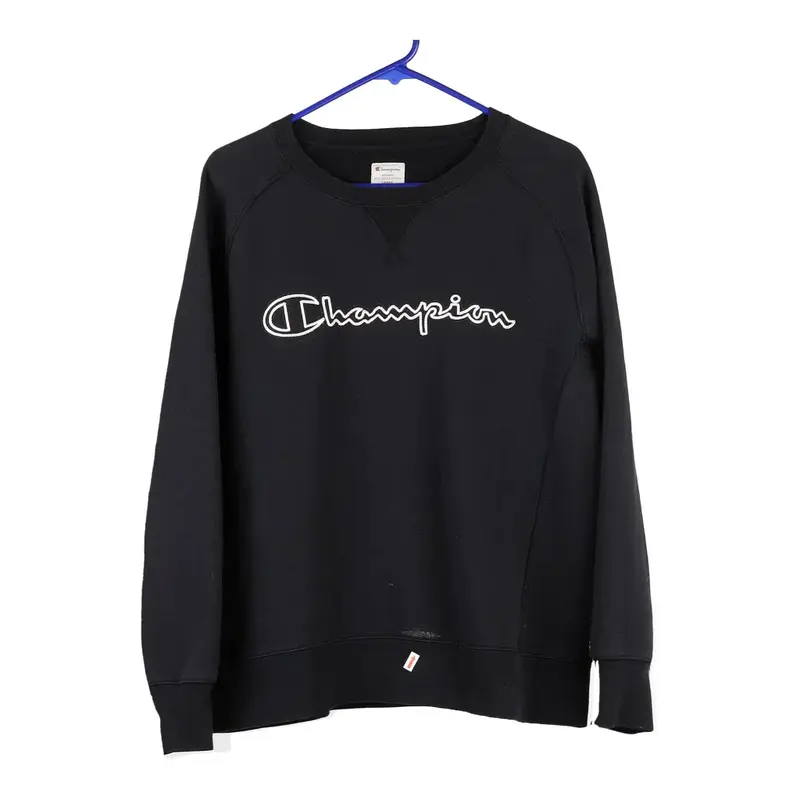 Champion Spellout Sweatshirt - Large Black Cotton Blend