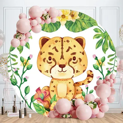 Aperturee Yellow Cute Tiger Round Birthday Party Backdrop
