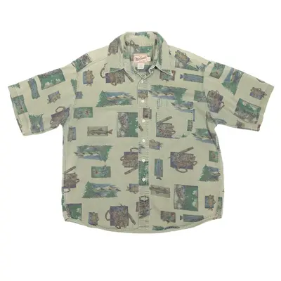 WOOLRICH Fishing Shirt Green Short Sleeve Mens L