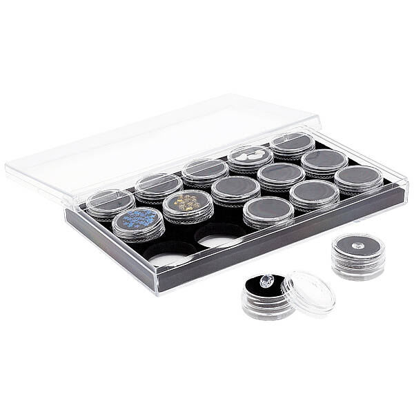 15 Slots Mini Round Plastic Jewelry Screw Top Bead Jars Sets with Velvet Inside