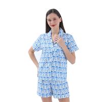 Pajamas Set Silk Satin Short Sleeve Button Down Top and Shorts Monkey Sleepwear Womens Y2k Pajamas Set 2 Piece Button Down Mo...