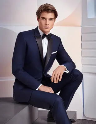Mens Navy Blue Wedding Tuxedo - Dark Blue Tuxedo Suit Mens Designer One Button Peak Blake Tuxedo in Navy Blue