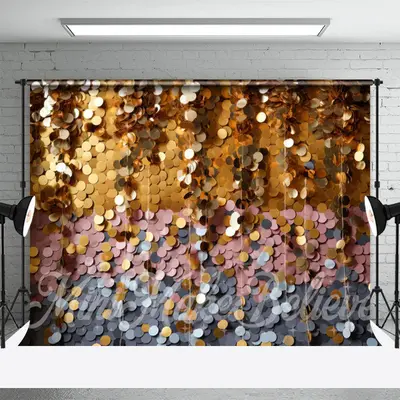 Golden Pink Sequin Christmas Backdrop For Photoshoot - Aperturee