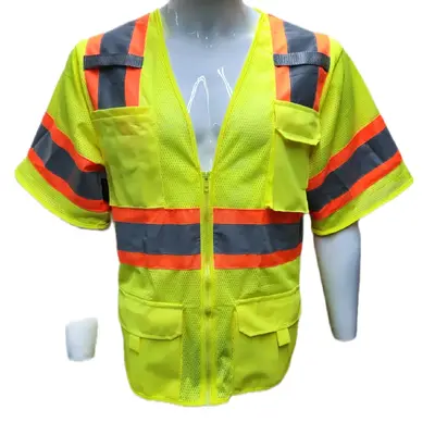 FX Safety Class 3 Hi Visibility Yellow Safety Vest with 6 Pockets/ ANSI Rated Class 3 Safety vest / Great for Construction wo...
