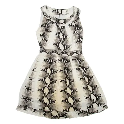 REISS Snake Print Fit & Flare Dress Cream Sleeveless Knee Length Womens UK 10