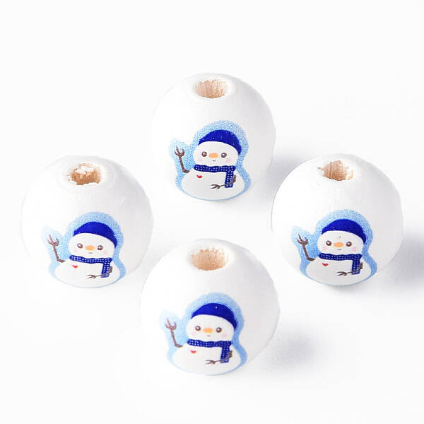 Painted Natural Wood Round Beads
