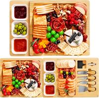 Easoger Bamboo Charcuterie Board and Knife Set, 3-in-1 Magnetic Extra Large Cheese Board with Bowls for Serving