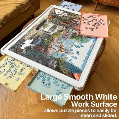 playboda 1000-1500 Pieces Rotating Plastic Puzzle Board with Drawers and Cover, Portable Jigsaw Puzzle Table for Adults(Paten...