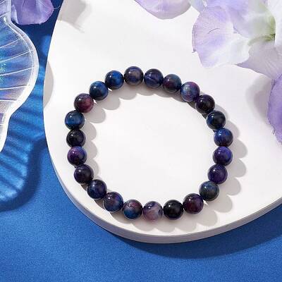 Natural Rainbow Tiger Eye Round Beads Stretch Bracelets for Women Men