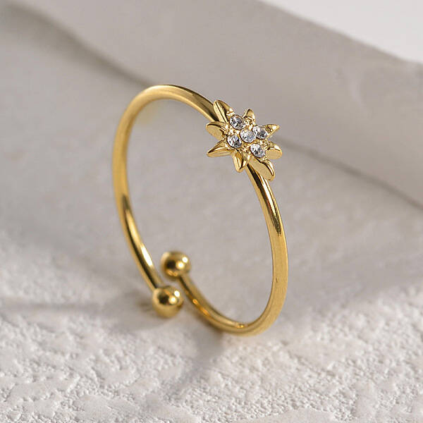 Star 304 Stainless Steel with Crystal Rhinestone Cuff Rings for Women