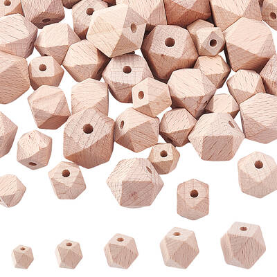 50Pcs 5 Style Natural Unfinished Wood Beads