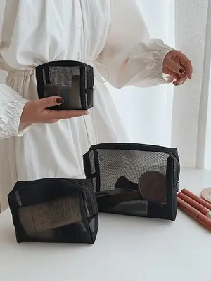 Women's Casual Makeup Bag Set, 3 Counts/set Mixed Size Portable Cosmetic Storage Bags, Zipper Makeup Organizer Pouch, Versati...