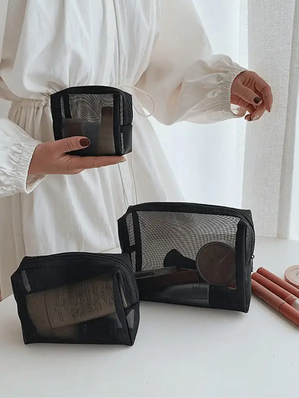 Women's Casual Makeup Bag Set, 3 Counts/set Mixed Size Portable Cosmetic Storage Bags, Zipper Makeup Organizer Pouch, Versati...