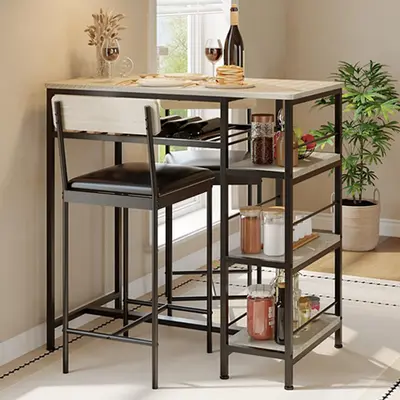 Garvee 3-Piece Modern Dining Set with Upholstered Bar Stools, Metal Frame & Built-in Wine Rack for Kitchen Dining Room, 36L ...