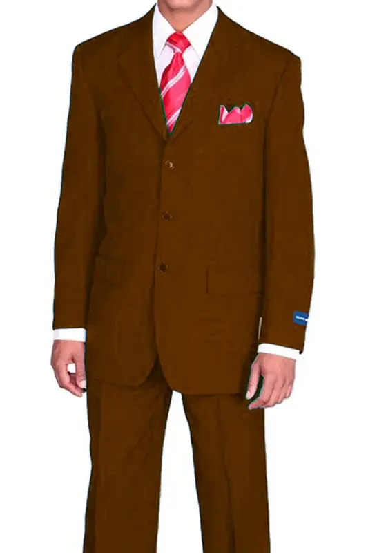 Classic Fit Men's Poplin Suit - 3 Button Design in Brown