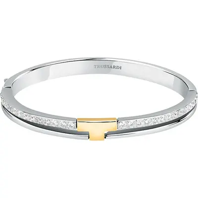 Trussardi Elegante Bracciale Bicolore Solido Con Zirconi T-Logo Tjaxc20
