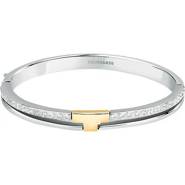 Trussardi Elegante Bracciale Bicolore Solido Con Zirconi T-Logo Tjaxc20