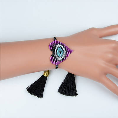 Glass Seed Braided Bead Bracelet with Double Tassel
