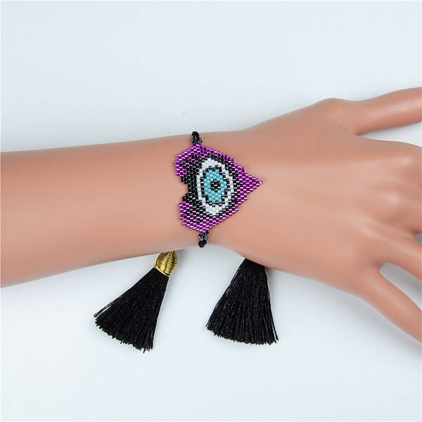 Glass Seed Braided Bead Bracelet with Double Tassel