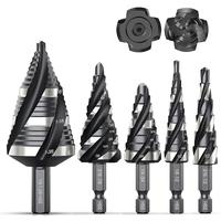 【Deals for You Days】THINKWORK Four Spiral Flute Step Drill Bit Set, 5 Pcs Unibit HSS Step Drill Bits (1/8\