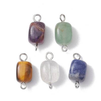 Natural Mixed Gemstone Cuboid Connector Charms