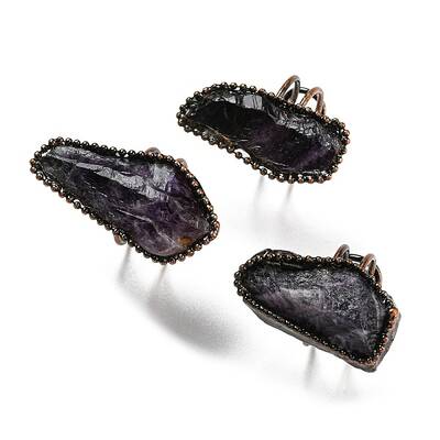 Irregular Rectangle Natural Amethyst Adjustable Rings