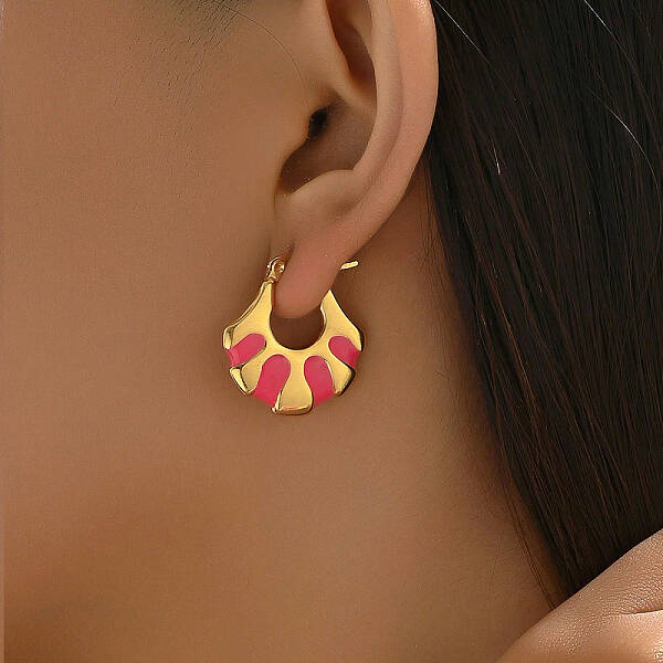 Fashionable Delicate Simple Color Block Fan-shaped Stainless Steel Hoop Earrings for Women