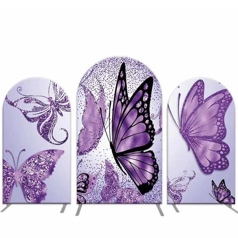 Aperturee Purple Glitter Butterflies Arch Backdrop Kit To Party | Chiara Wall Backdrop Diy | Round Arch Backdrop Cover | Cust...