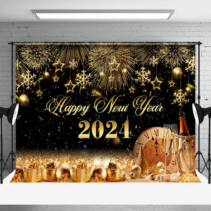 Champagne Sparkle Gold 2024 Happy New Year Backdrop - Aperturee