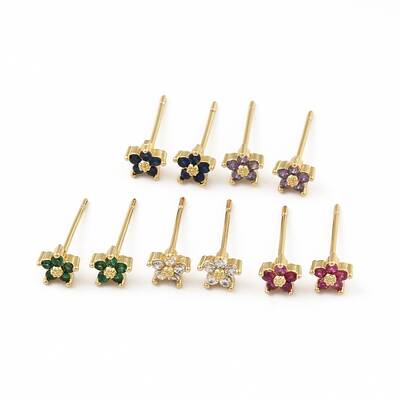 Cubic Zirconia Flower Stud Earrings