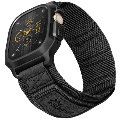 Sunfwr Rugged Nylon Smartwatch Band with Protective Case, Compatible with Apple Watch 42mm 44mm 45mm 49mm, Durable Velcro St...