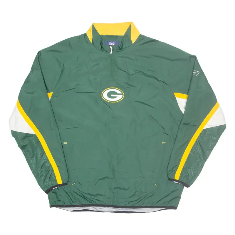 REEBOK Green Bay Packers NFL Pullover Mens Windbreaker Jacket Green USA XL