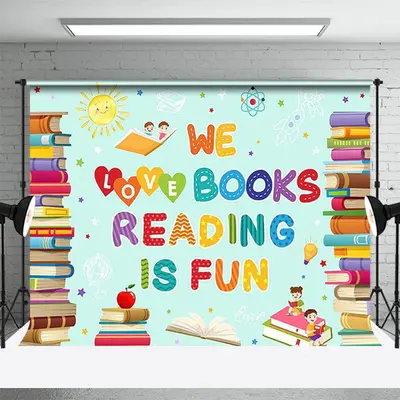 Books Student Sun Star Green World Book Day Backdrop - Aperturee