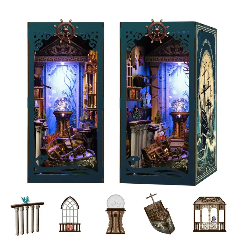 Wooden Book Nook Kit, 1 Set DIY Miniature Book Nook Kit with LED Light, DIY Wooden Book Nook Kit for Adults & Teens, Home Dec...