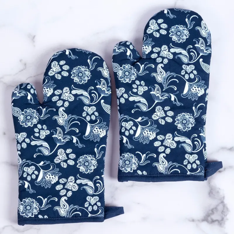 Distinctly Designed Oven Mitts - Set of 2 - Blue Paisley Dragonflies