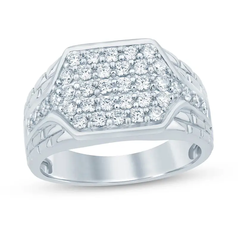 10K White Gold Round Cut Lab Created Diamond Custom Signet Ring for Men F Color SI2 Clarity 3EX IGI Certified