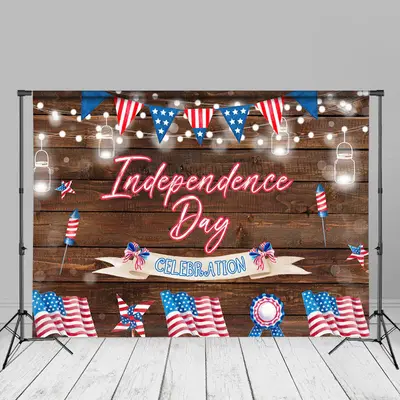 Bokeh Brown Wood USA Flags Independence Day Backdrop - Aperturee